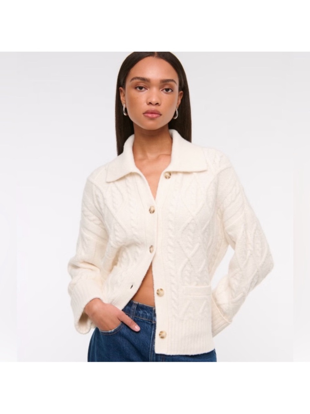 NWT Abercrombie & Fitch Cable-Knit Collared Cardigan